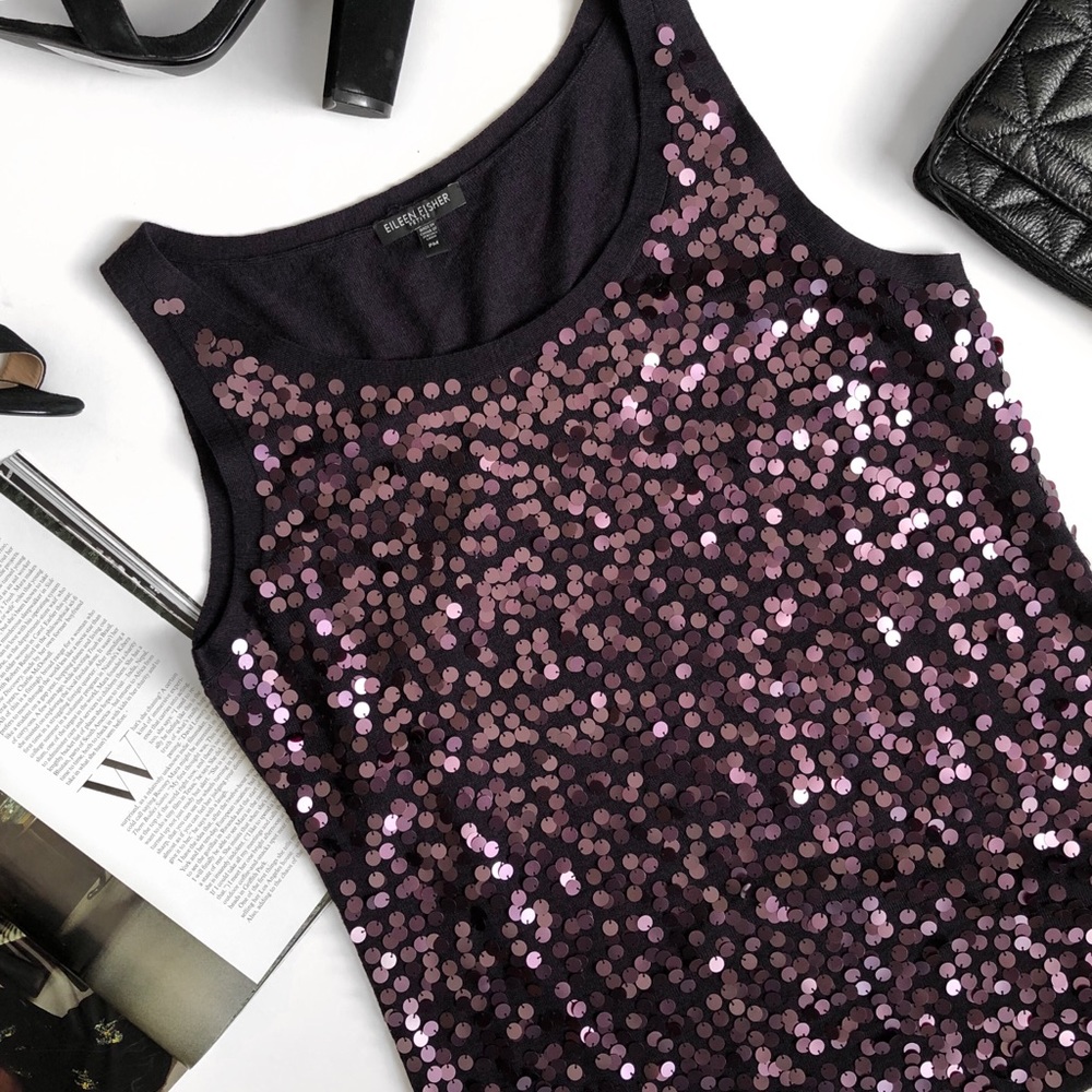 Eileen Fisher Merino Wool Icy Sequin Tank Top